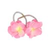 HAARELASTIEK STOFFEN BLOEM GLITTER ELASTIEK_10 Haarelastieken – Bloem 5cm – Glitter Elastiek en Stoffen Bloemvorm – Zilver Roze – Set van 2