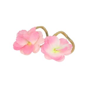 Haarelastieken – Bloem 5cm – Glitter Elastiek en Stoffen Bloemvorm – Goud Roze – Set van 2