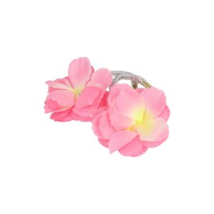 Haarelastieken – Bloem 5cm – Glitter Elastiek en Stoffen Bloemvorm – Zilver Roze – Set van 2