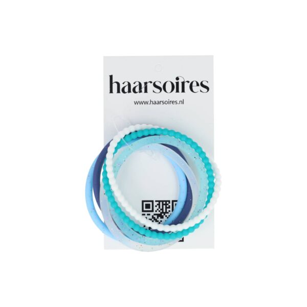 Haarelastiek siliconen anti slip wit blauw_2 Haarelastieken basic - Siliconen anti-slip - Wit blauw - Set van 6