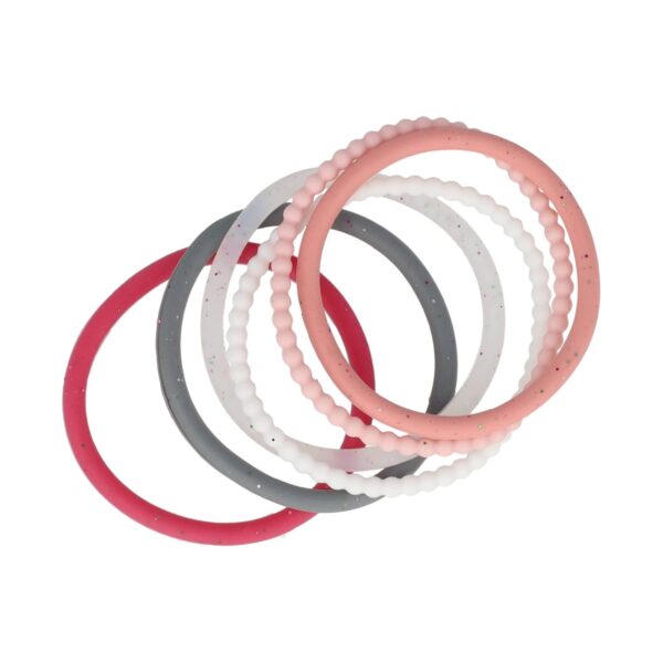 Haarelastieken anti slip siliconen roze wit grijs_1 Haarelastieken basic - Siliconen anti-slip - Wit roze - Set van 6