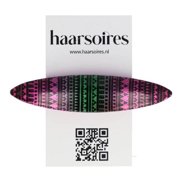 Ibiza print patentspeld_14 Haarspeld Ibiza Patroon – Glitter Roze Groen – 9,5 cm