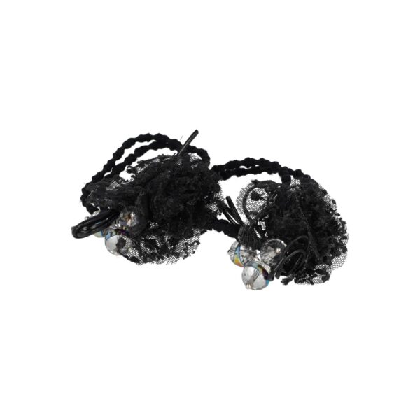 elastiek bloem facet kraal_12 Haarelastieken – Bloem 4cm – Kanten Stof & Facetkralen – Zwart – Set van 2
