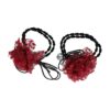 elastiek bloem facet kraal_3 Haarelastieken – Bloem 4cm – Kanten Stof & Facetkralen – Zwart Rood – Set van 2