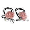 elastiek bloem facet kraal_4 Haarelastieken – Bloem 4cm – Kanten Stof & Facetkralen – Zwart Roze – Set van 2