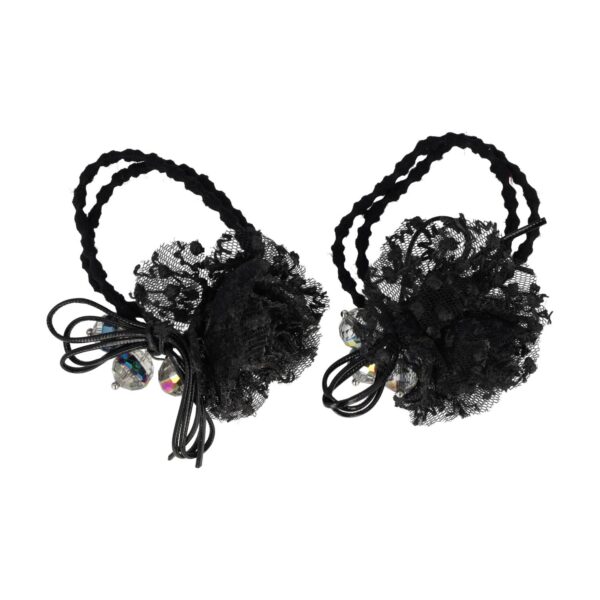 elastiek bloem facet kraal_5 Haarelastieken – Bloem 4cm – Kanten Stof & Facetkralen – Zwart – Set van 2