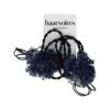 elastiek bloem facet kraal_8 Haarelastieken – Bloem 4cm – Kanten Stof & Facetkralen – Zwart Blauw – Set van 2