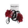 elastiek bloem facet kraal_9 Haarelastieken – Bloem 4cm – Kanten Stof & Facetkralen – Zwart Rood – Set van 2