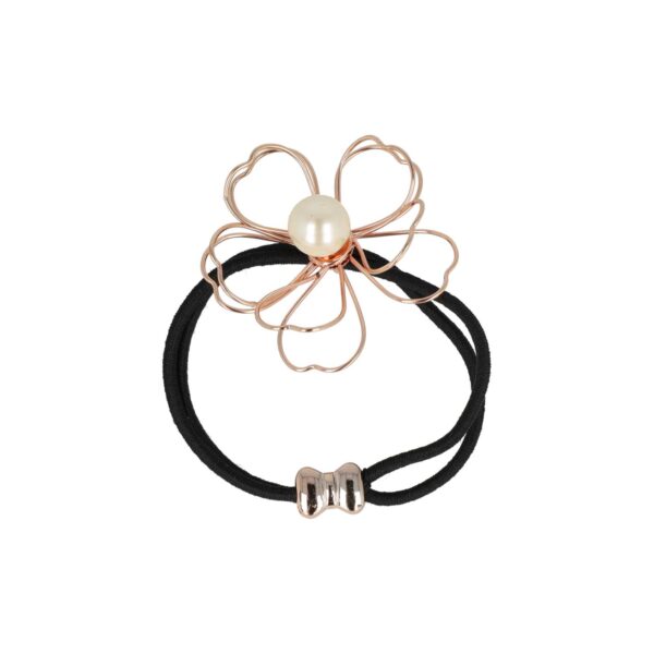 elastiek bloem metaaldraad open zi go ko_4 Haarelastiek – Bloem 5cm – Metaaldraad & Parel – Zwart Wit Koper
