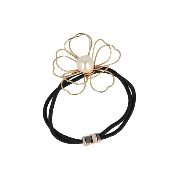 elastiek bloem metaaldraad open zi go ko_5 Haarelastiek – Bloem 5cm – Metaaldraad & Parel – Zwart Wit Goud