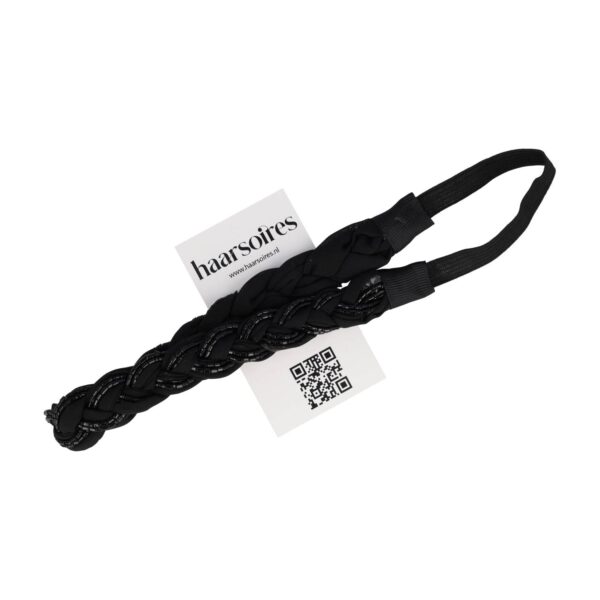 Haarband gevlochten - Kraaltjes jersey 2cm - Zwart