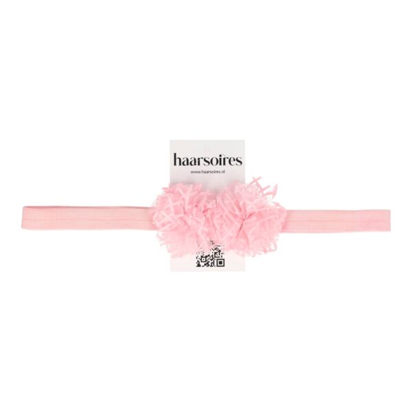 haarband smal dubbele bloem tulle stof grijs roze wit_2 Haarband bloem - Smal tule stof - Roze