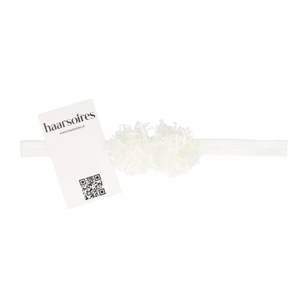 haarband smal dubbele bloem tulle stof grijs roze wit_6 Haarband bloem - Smal tule stof - Wit