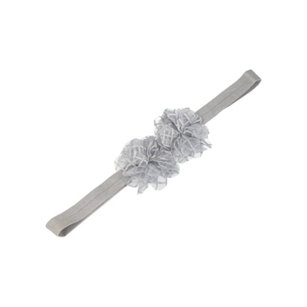 haarband smal dubbele bloem tulle stof grijs roze wit_9 Haarband bloem - Smal tule stof - Grijs