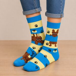 sokken-streep-hond-blauw Sokken Katoen - Honden Streep Print – Blauw Beige – Maat 38-45