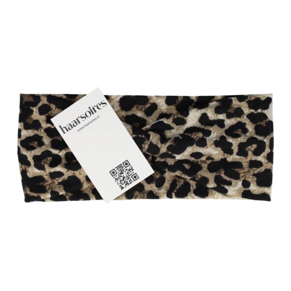 Haarband twist panter 9cm bruin grijs_4 Haarband Twist 9cm – Panterprint – Jersey Stof – Beige Creme Zwart