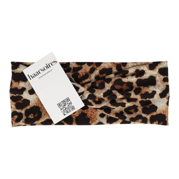 Haarband twist panter 9cm bruin grijs_6 Haarband Twist 9cm – Panterprint – Jersey Stof – Bruin Beige Zwart
