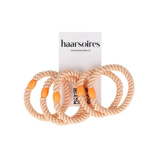 Hair tie oranje zwart wit roos_11 Haarelastieken basic - Hair Tie - Licht oranje - Set van 5