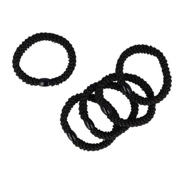 Hair tie oranje zwart wit roos_14 Haarelastieken basic - Hair Tie - Zwart - Set van 5