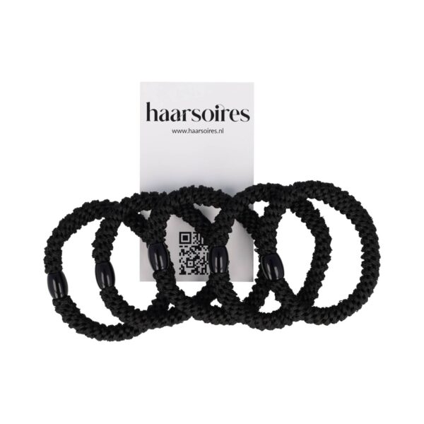 Hair tie oranje zwart wit roos_15 Haarelastieken basic - Hair Tie - Zwart - Set van 5