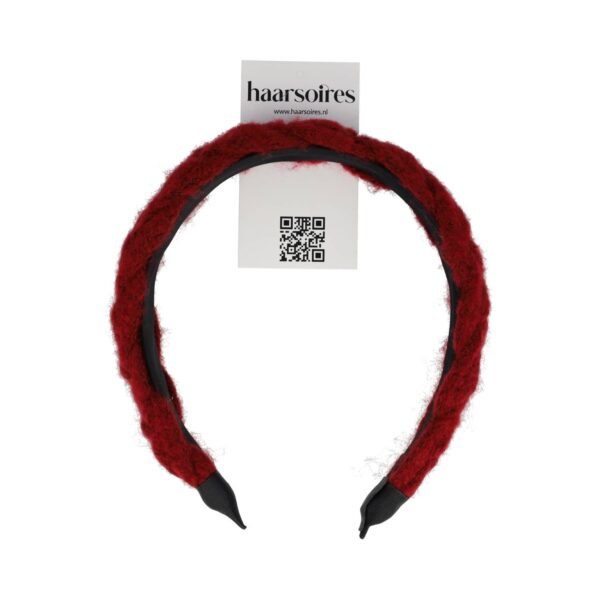 diadeem gevlochten wollig rood_1 Haarband Diadeem 2,5cm – Gevlochten Wollige Stof – Donkerrood