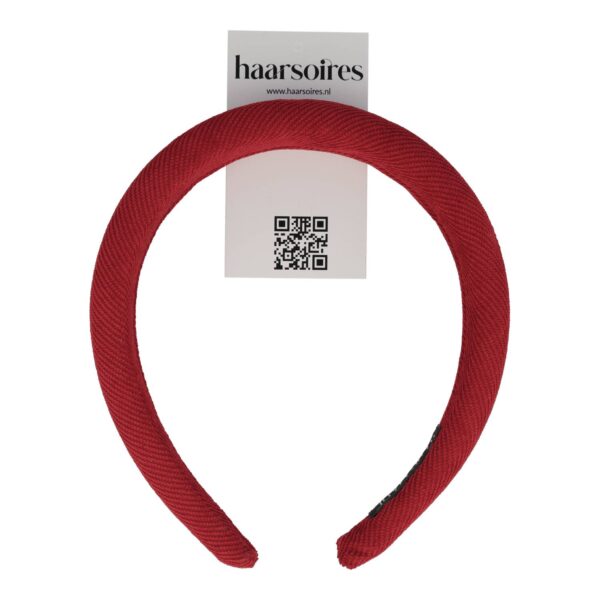 diadeem rib rood_1 Haarband Diadeem 3cm – Zacht Gevuld – Ribpatroon Stof – Handmade – Donkerrood