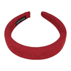 Haarband Diadeem 3cm – Zacht Gevuld – Ribpatroon Stof – Handmade – Donkerrood