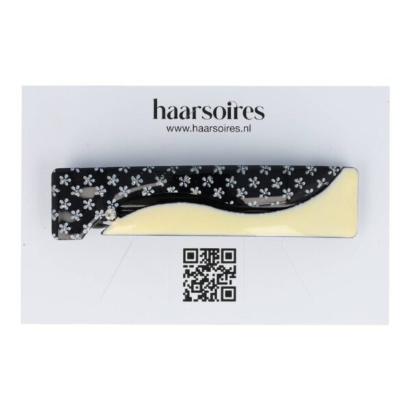 Haarspeld Crème Zwart – 8 cm – Recht Model – Bloemenpatroon – Glitter & Strass – Luxe en Elegant Haaraccessoire