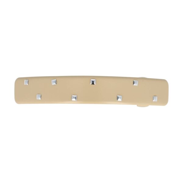 haarspeld studs 9cm_1 Haarspeld Glanzend Beige – Rechte Patentspeld 9cm – Met Zilverkleurige Studs – Stoer & Elegant