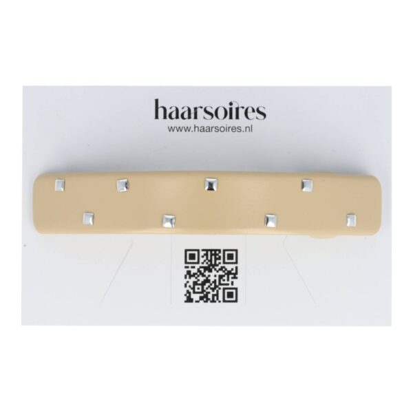 haarspeld studs 9cm_2 Haarspeld Glanzend Beige – Rechte Patentspeld 9cm – Met Zilverkleurige Studs – Stoer & Elegant
