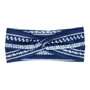 Haarband Twist 9cm – Bloemenprint Ibiza Streep – Jersey Stof – Blauw Wit