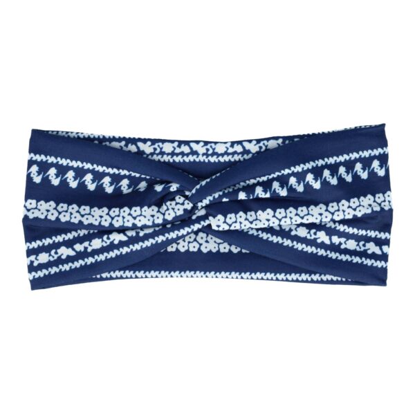 Haarband ibiza pritn stof zwart blauw wit_1 Haarband Twist 9cm – Bloemenprint Ibiza Streep – Jersey Stof – Blauw Wit
