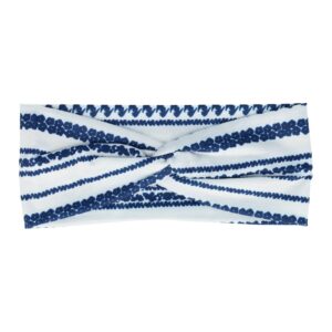 Haarband Twist 9cm – Bloemenprint Ibiza Streep – Jersey Stof – Wit Blauw