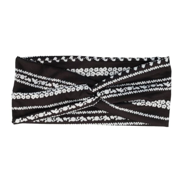 Haarband ibiza pritn stof zwart blauw wit_5 Haarband Twist 9cm – Bloemenprint Ibiza Streep – Jersey Stof – Zwart wit