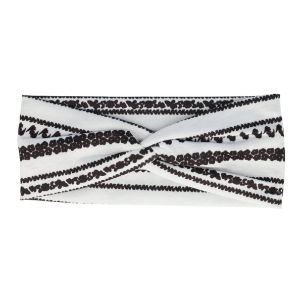 Haarband ibiza pritn stof zwart blauw wit_7 Haarband Twist 9cm – Bloemenprint Ibiza Streep – Jersey Stof – Wit Zwart