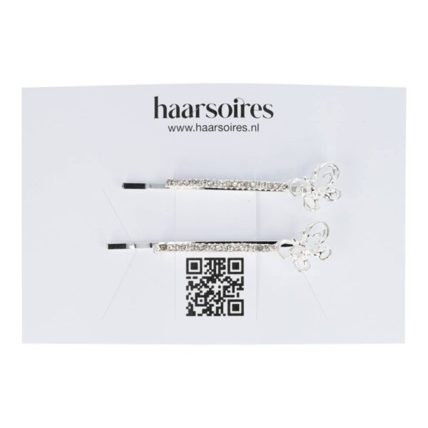 Schuifspeldjes vlinder strass_10 Haarspeld schuifspeldjes - Vlinder strass 6cm - Zilver - Set van 2
