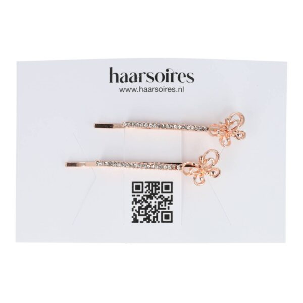 Schuifspeldjes vlinder strass_9 Haarspeld schuifspeldjes - Vlinder strass 6cm - Koper - Set van 2