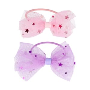 Haarelastieken – Strik 9cm – Tule Stof & Glitters – Roze Paars – Set van 2