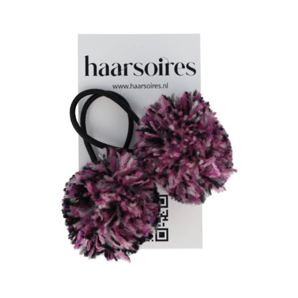 haarelastieken pompom color_2 Haarelastieken – Pompom 4cm – Multicolor Paars – Set van 2
