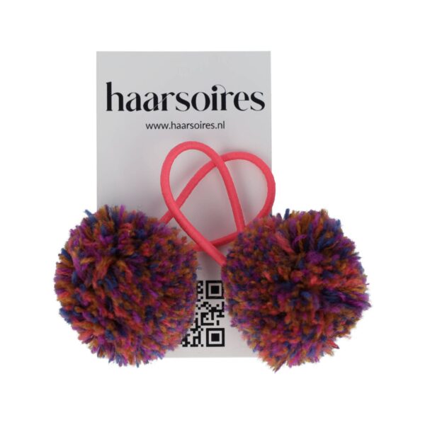 haarelastieken pompom color_4 Haarelastieken – Pompom 4cm – Multicolor Roze – Set van 2