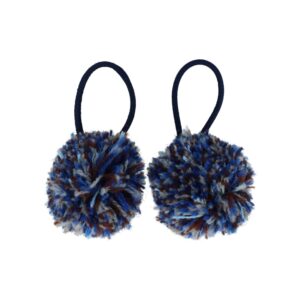 Haarelastieken – Pompom 4cm – Multicolor Blauw – Set van 2