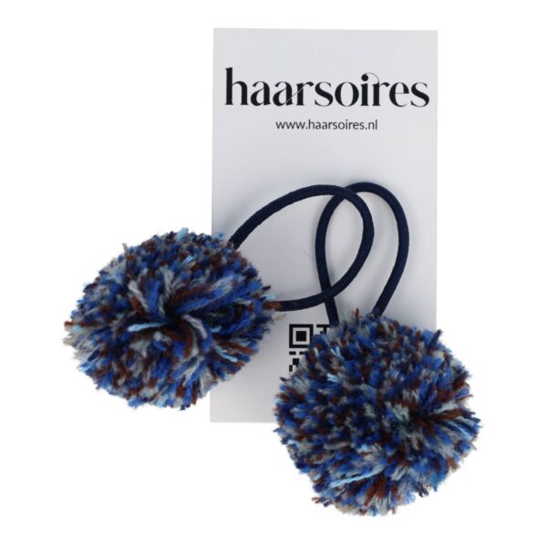 haarelastieken pompom color_6 Haarelastieken – Pompom 4cm – Multicolor Blauw – Set van 2