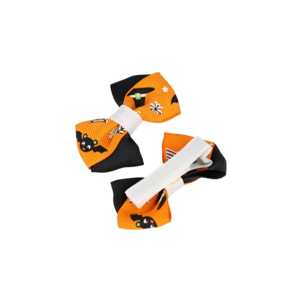 Haarspeld Duckklemmen 6cm – Halloween Griezelprint Strikje – Oranje Wit Zwart – Set van 2