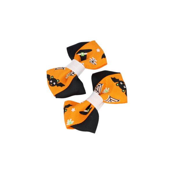Haarspeld Duckklemmen 6cm – Halloween Griezelprint Strikje – Oranje Wit Zwart – Set van 2