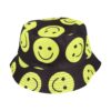 Bucket Hat Hoedje – Smiley Print Omkeerbaar – One Size – Zwart Geel