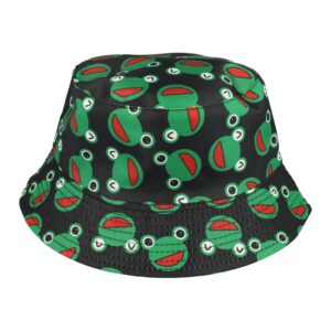 Bucket Hat Hoedje – Kikker Print Omkeerbaar – One Size – Groen Zwart Rood