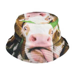 Bucket Hat Hoedje – Koeien Print Omkeerbaar – One Size – Bruin Wit Groen