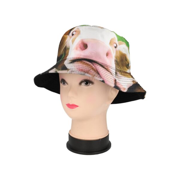 Bucket Hat Hoedje – Koeien Print Omkeerbaar – One Size – Bruin Wit Groen