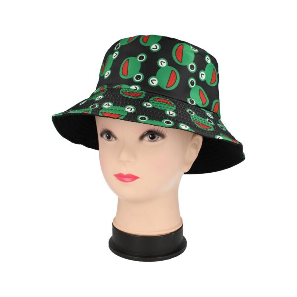 Bucket Hat Hoedje – Kikker Print Omkeerbaar – One Size – Groen Zwart Rood