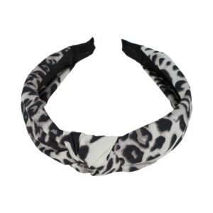 Haarband Diadeem 3cm – Knoop & Panterprint Stof – Lichtgrijs Zwart